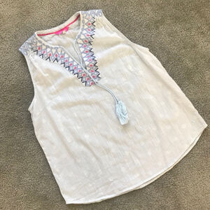 EUC Joules Ladies Otille Sleeveless Embroidered Top In Cool Blue | Size 8